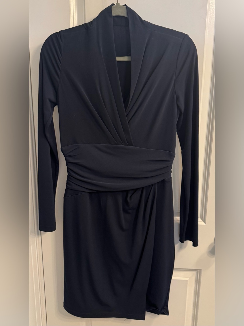 Esprit Collection Navy Blue Faux-Wrap Ruched Waist Dress (Size M)